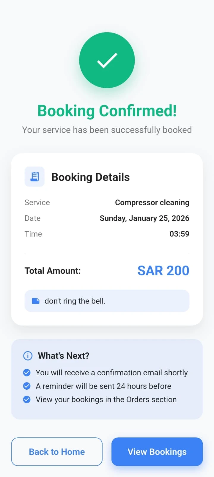 Booking confirmed screen